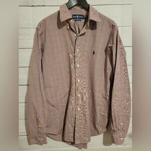 Men’s Red/Blue Ralph Lauren Long Sleeve Classic Fit Shirt, Size 16.5 Large